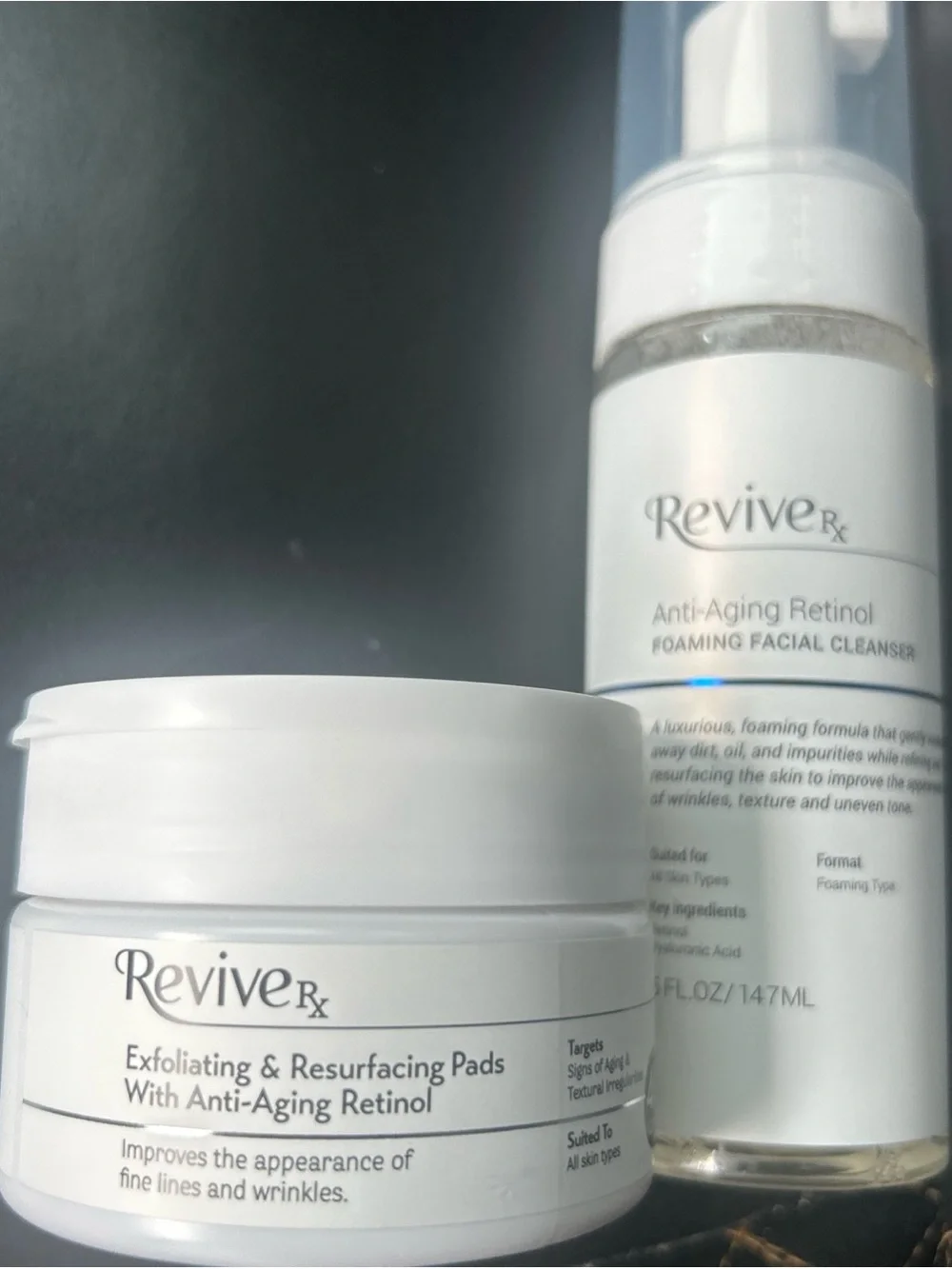 Lot of 2 ReviveRx Anti-Aging Retinol Foaming Facial Cleanser & Exfoliating Pads
